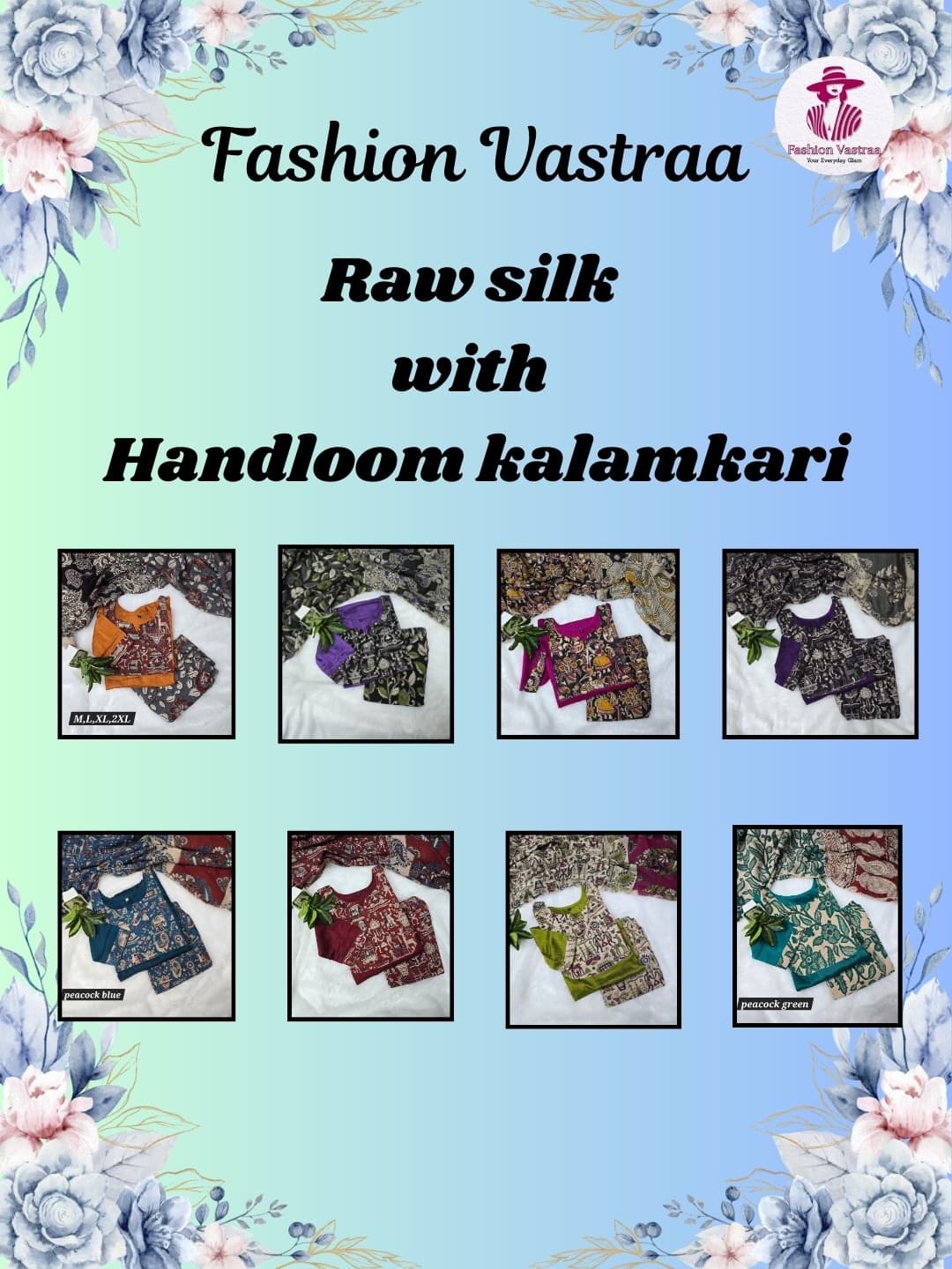 Raw silk with Handloom Kalamkari